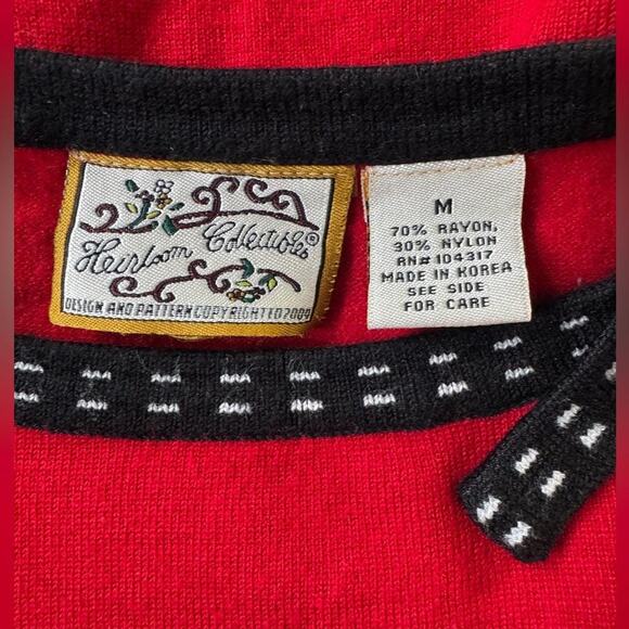 Vintage Y2K Heirloom Collectibles Red & Black 3/4 Sleeve Pullover Sweater - Picture 5 of 6